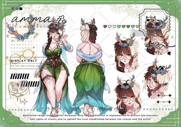 1 Fullbody front view, 1 Fullbody back view, 4 headshots